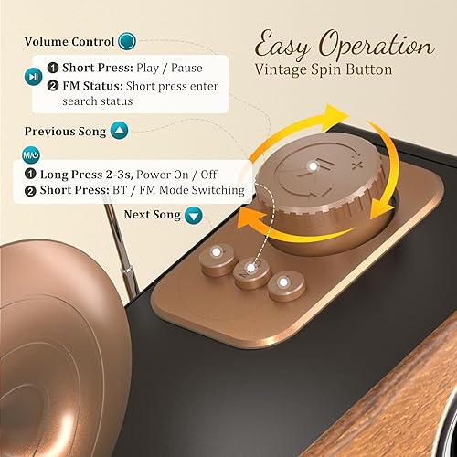 Miniatura 7 de Altavoz Bluetooth de estilo vintage y radio AMFM (5.3, USBTFAUX, recargable), altavoz inalámbrico retro portátil para el hogar y al aire libre