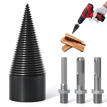 Wood Splitter Drill Bit-3 Drilling Handles, Log Splitter Drill with 38MM Cones for Heavy Duty Detachable, Firewood Drill Bit Set Suitable for Family Heating, Camping, Woodworking