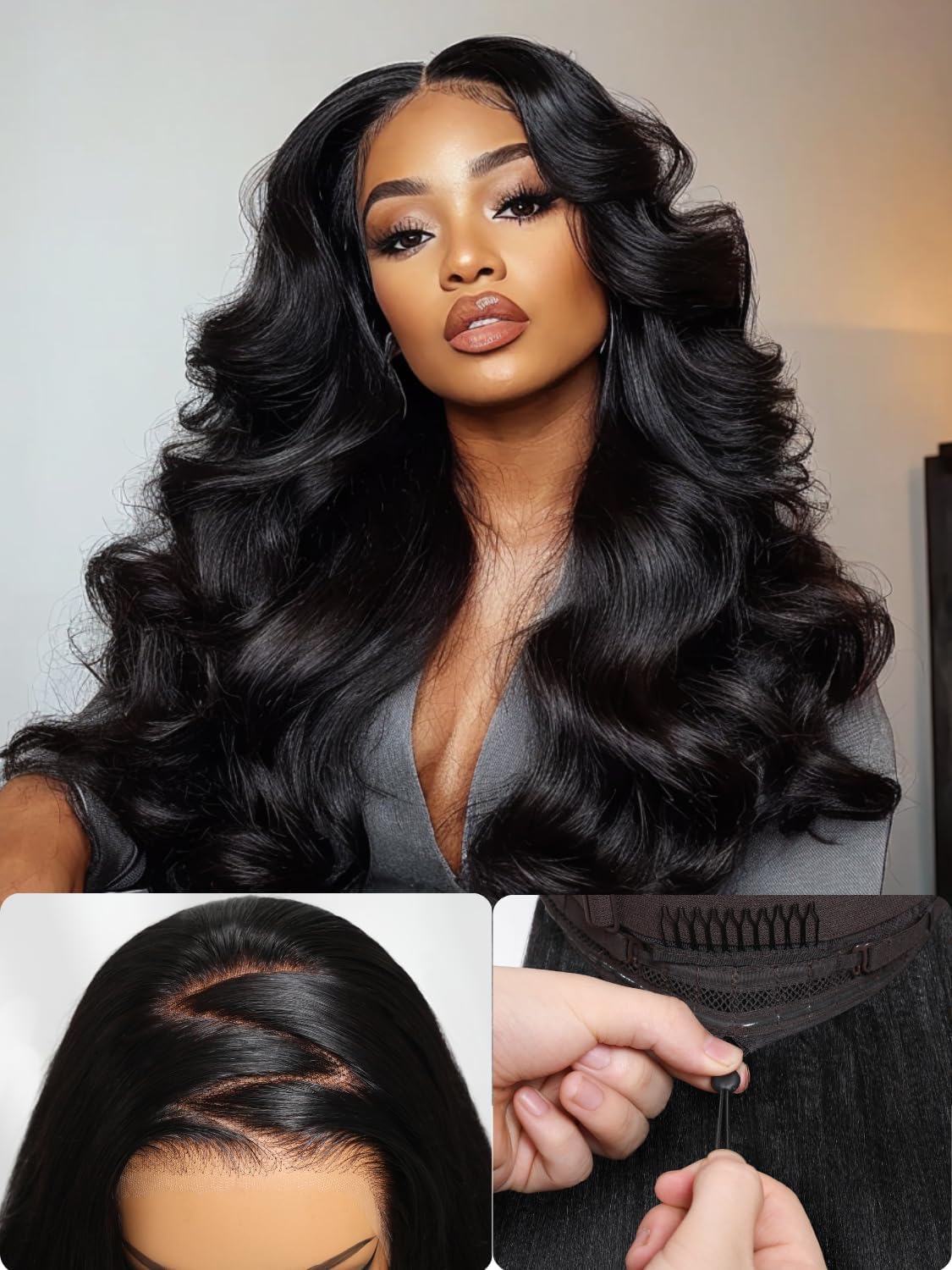 GABRIELLE 20 Inch Drawstring Body Wave Wear and Go 13x6 Lace Frontal Wigs Human Hair 200 Density HD Lace Front Wig Pre Plucked Pre Cut Glueless Wigs for Women Natural Black Glueless Human Hair Wig