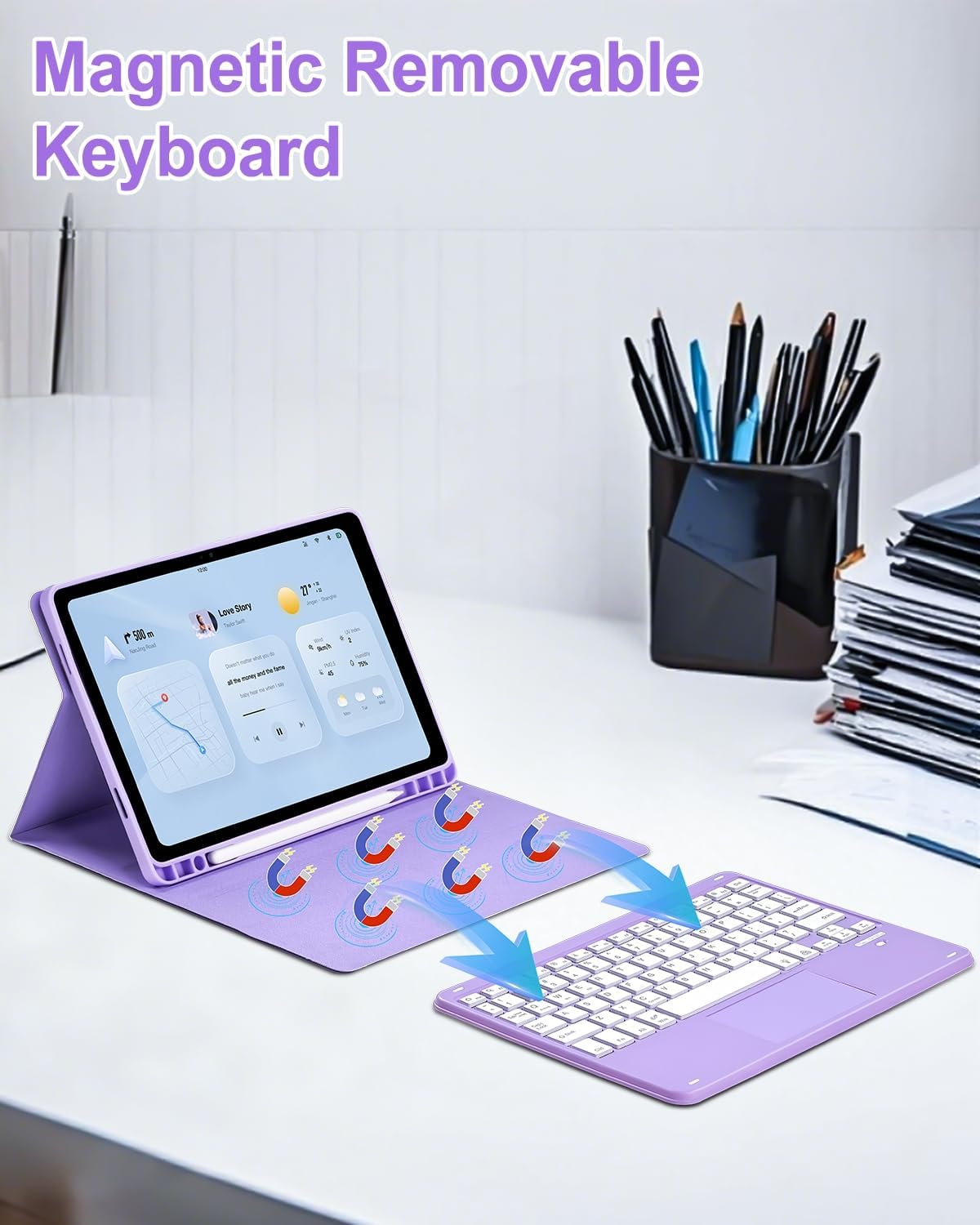 Touchpad Keyboard Case for Samsung Galaxy Tab A11 Plus/A9 Plus 2025/2023 11 inch, 7-Color Backlight Type-C Charging Keyboard with Pencil Holder Cover Fit Tablet A11+/A9+ (Purple)