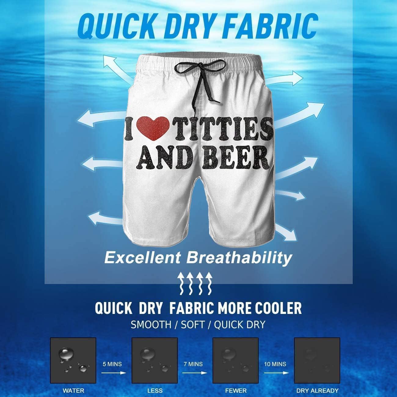 BBggyh Mens Swim Trunks Quick Dry Mens Swim Shorts Beach Swimwear Board Shorts with Mesh Lining (W/I Heart Titties and Beer)