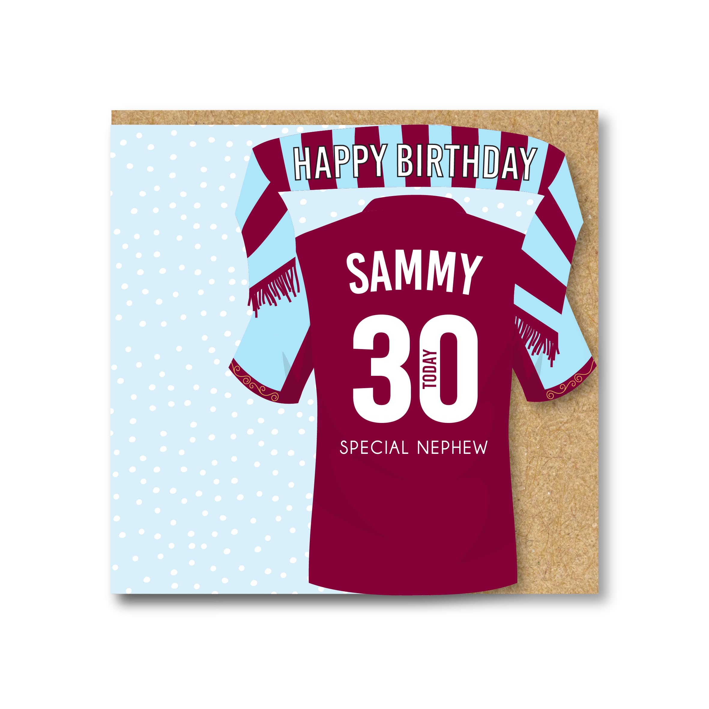 Personalised Handmade Football Birthday Card, Aston Villa colours, 18th, 21st, 30th, 40th, 50th, 60th, Uncle, Dad, Son, Brother, Grandson