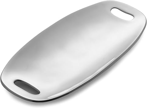 Nambe Handled Tray - Modern Rectangular Serving Platter with Curved Sides & Cut-Out Handles, Contemporary Alloy Serveware for Dining, Kitchen, Bar and Entertaining Displays, Gift-Ready Design Silver
