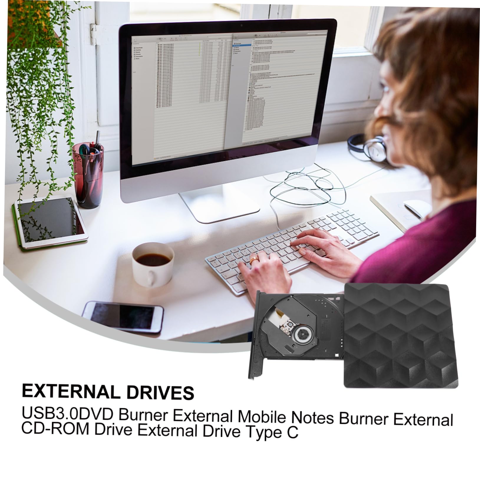 Housoutil Lettore Masterizzatore Dvd Esterno Usb-c 8x Nero in Plastica | USB 3.0, Supporto Cd-rom 24x e Cd-rw 16x, Compatibile con Sistemi Operativi Comuni e Versioni Successive