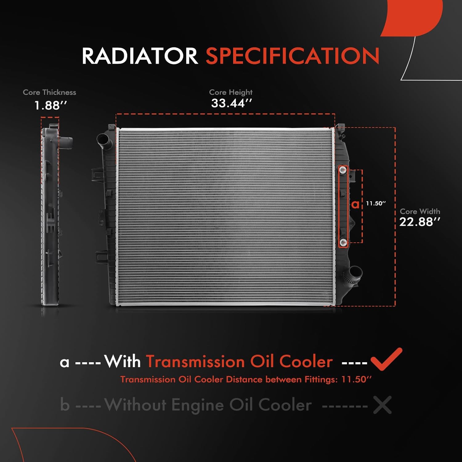 A-Premium Engine Coolant Radiator with Transmission Oil Cooler Compatible with Chevy Silverado 2500 HD, Silverado 3500 HD & GMC Sierra 2500 HD, Sierra 3500 HD, 2011-2016 V8 6.6L