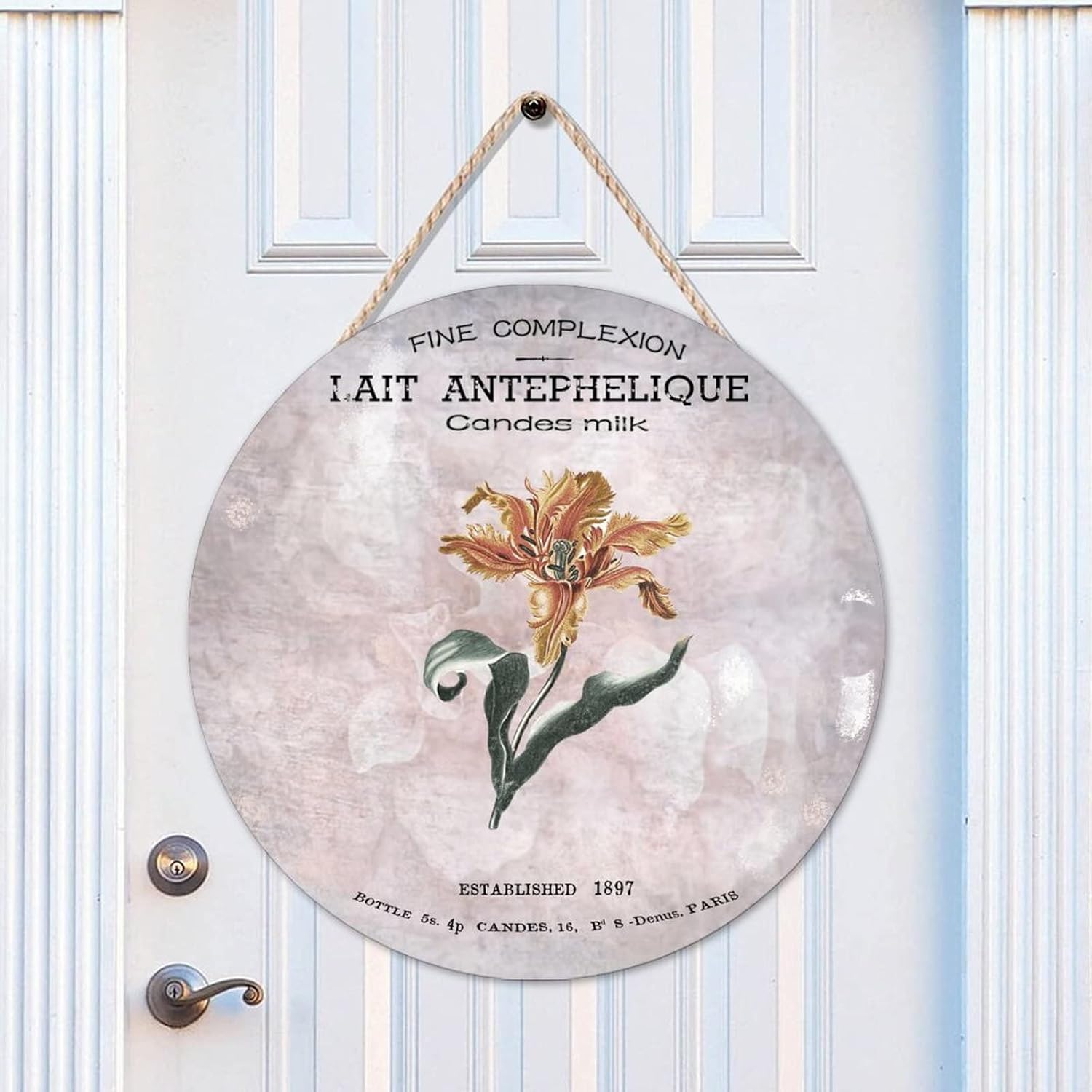 Floral Wall Hanging Sign Plaque, French Vintage Flower Wood Door Sign, Rose 16x16in Front Door Round Wood Sign for Front Door Entryway Porch Bar Pub Farewell Party Housewarming Gifts