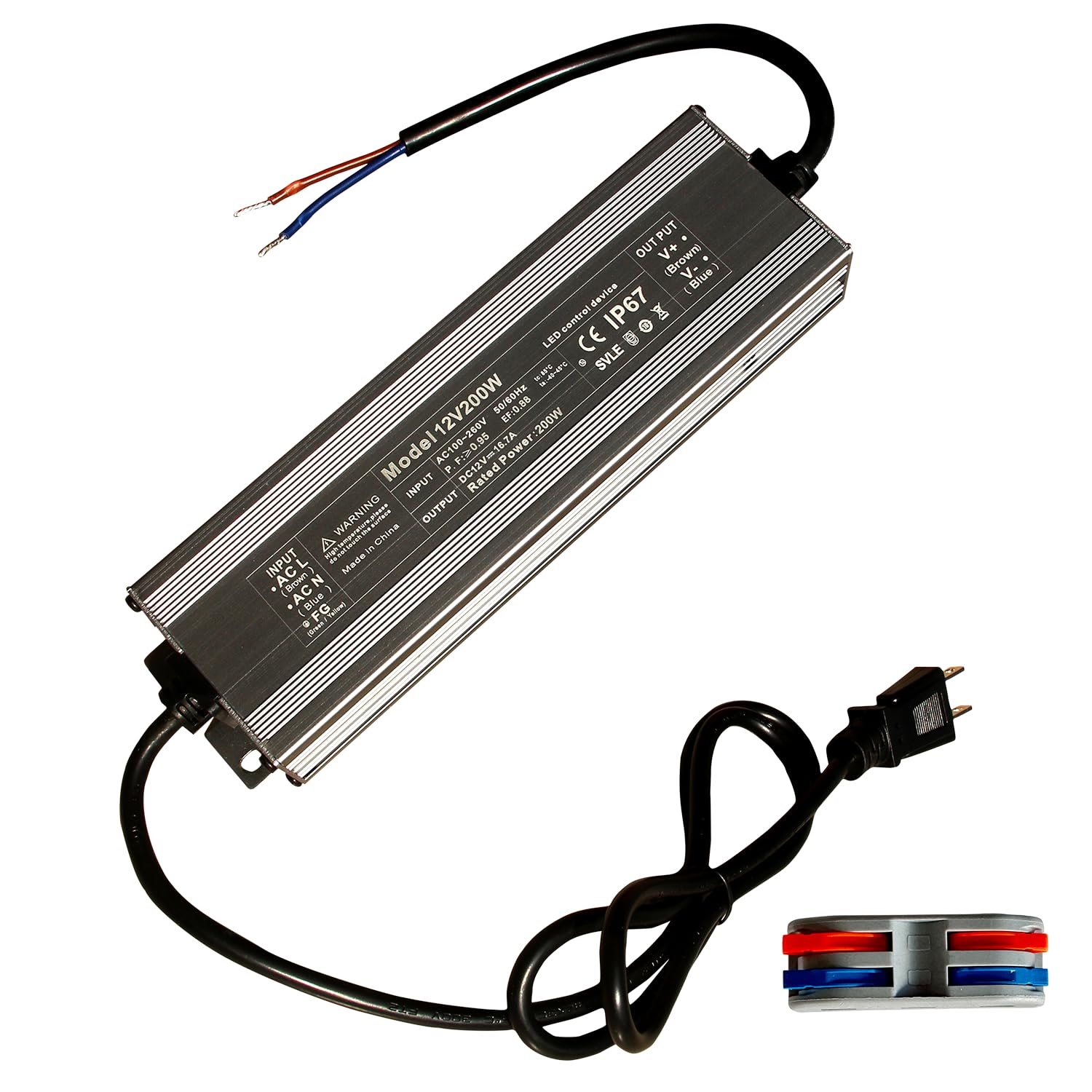 Led Driver 24V Led Transformer 200W IP67 Waterproof Power 100-260V AC to 24Vdc Low Voltage Transformers with 3-Prong Plug 3.3 Feet Cable Indoor Outdoor LED Light