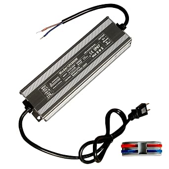 Led Driver 12V Led Transformer 200W IP67 Waterproof Power Supply 100-260V AC to 12Vdc Low Voltage Transformers with 3-Prong Plug 3.3 Feet Cable Indoor Outdoor LED Light