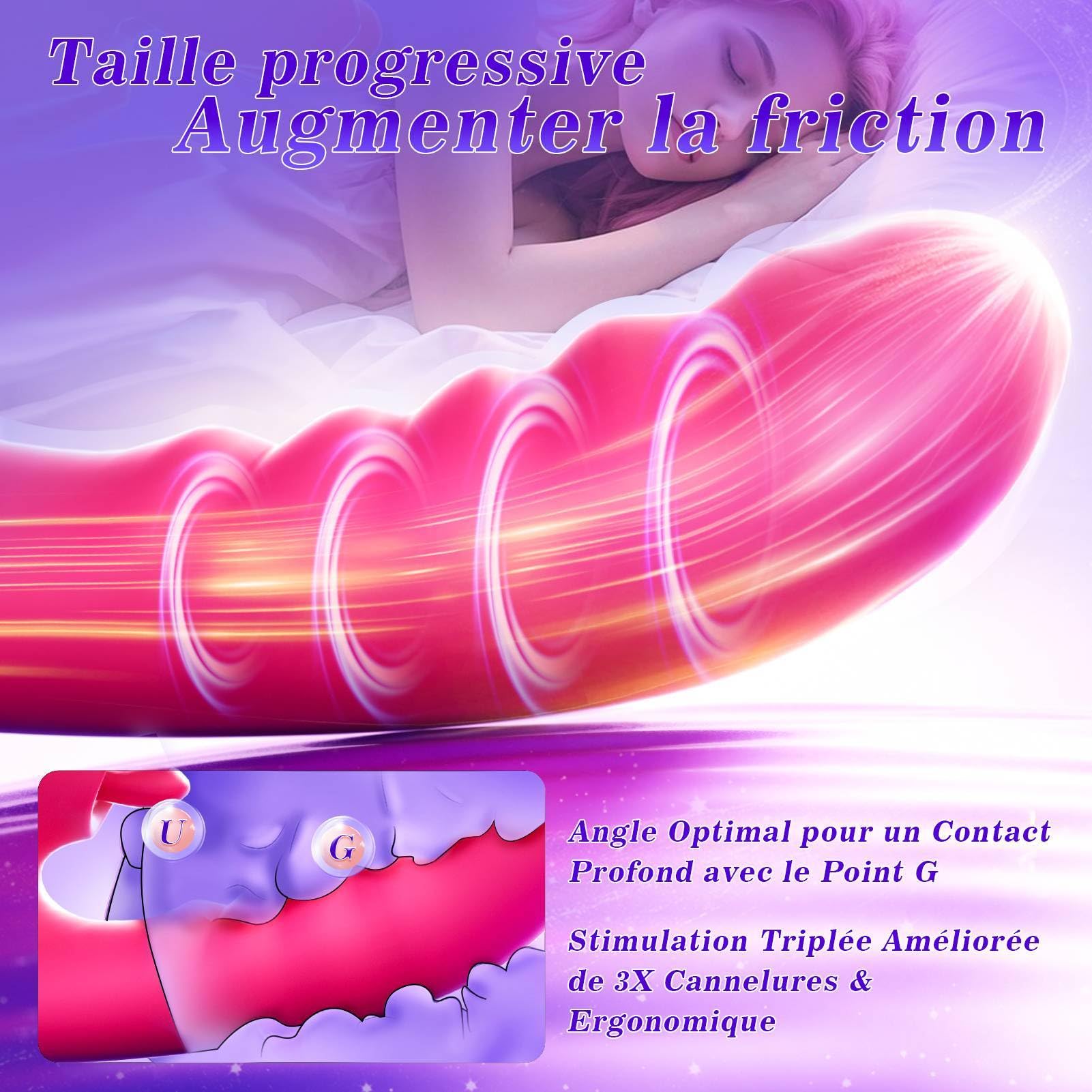 Rabbit Vibromasseurs Feminin, Sextoyse Femme Clitoridienne 12 Modes de Vibration, Tige Épaisse en Silicone Gode Vibro-masseur Sex Toys, Gode Femme Sex Vibrateures Jouet Adulte 23cm Dildo, +APP