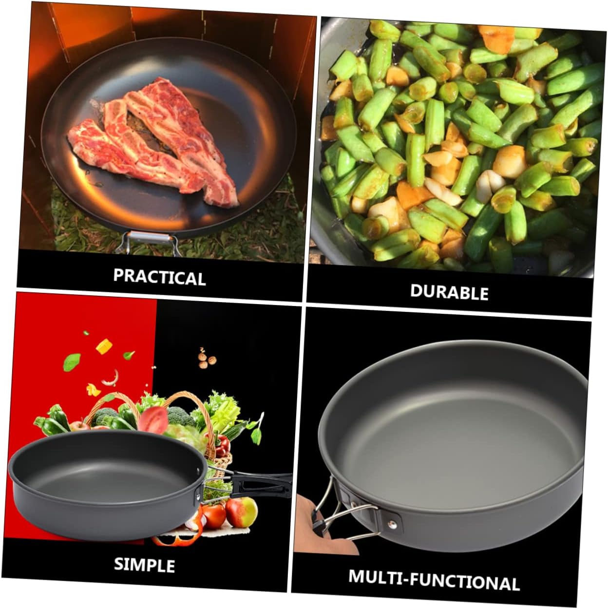 balacoo Frying Pan for Camping Portable Nonstick Skillet for Outdoor Cooking Lightweight Flat Bottom Pan for Hiking Picnics and Outdoor Activities