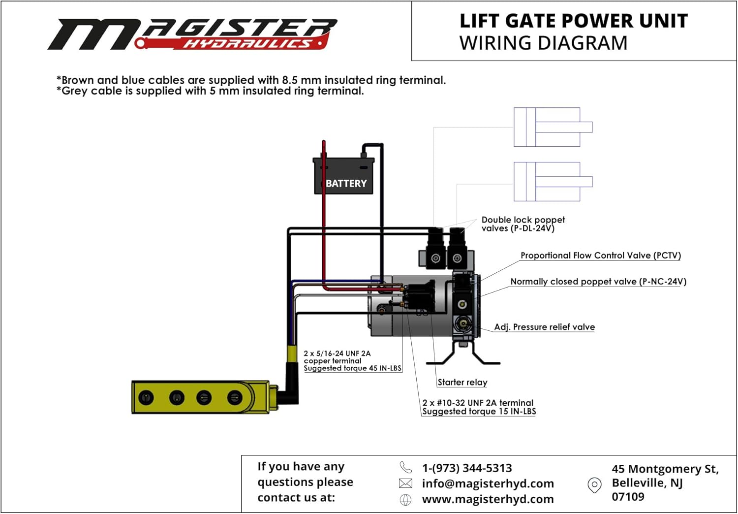 Hydraulic Pump for Lift Gate 24V DC Single Acting Magister Hydraulics Power Unit with 8 Quarts Steel reservoir Max Pressure 2900
