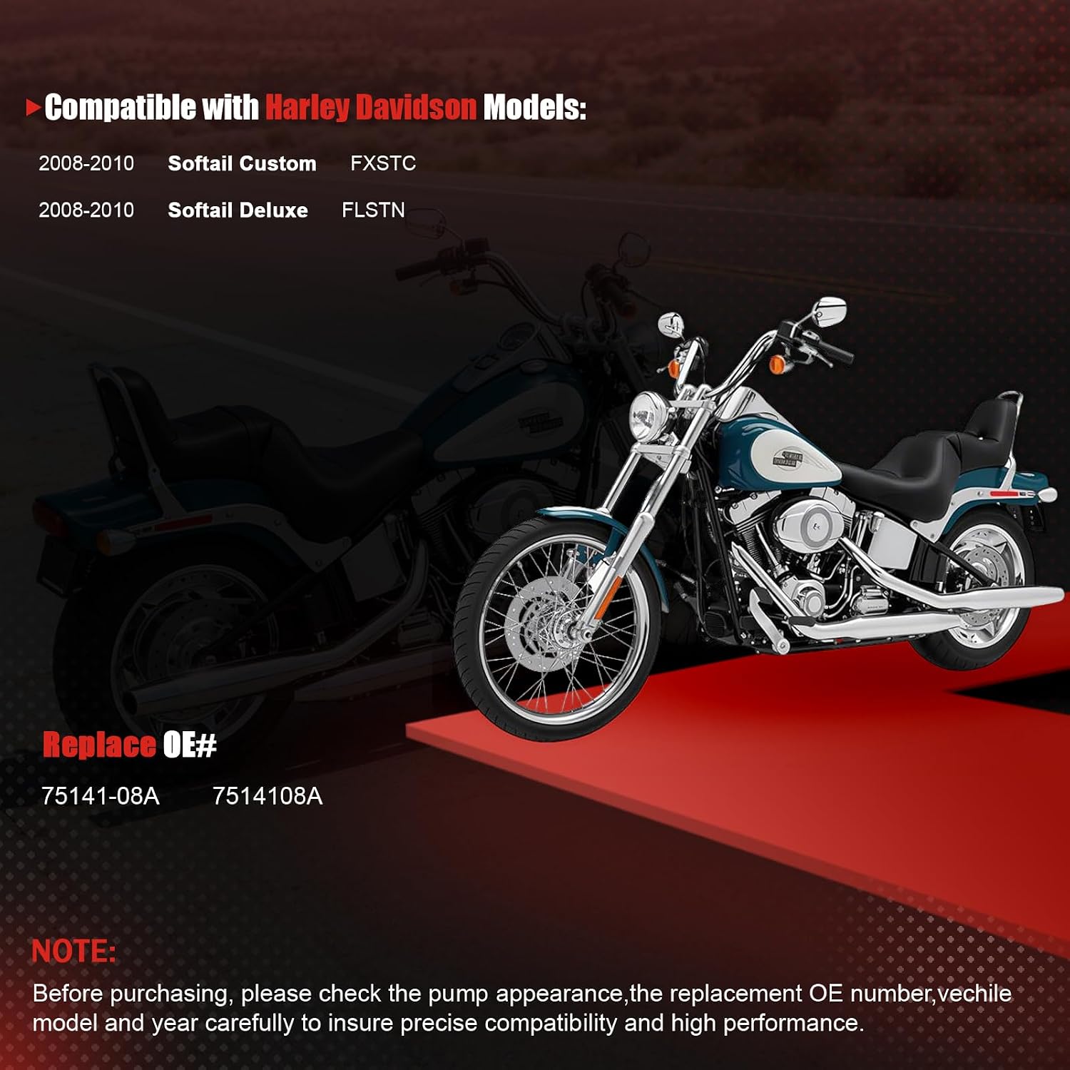 75141-08A Fuel Pump Assembly Compatible with 2008-2010 Harley Davidson Softail Custom FXSTC,Fuel Pump Fits for 08-10 Harley-Davidson Softail Deluxe FLSTN,Replace OE Part # 7514108A