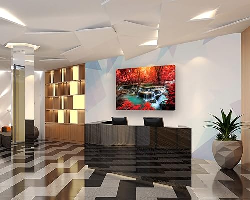 Miniatura 2 de Muolunna BK03969 - Lienzo decorativo para pared, diseño de cascadas de bosque rojo, 1 pieza, árbol de paisaje moderno para sala de estar,