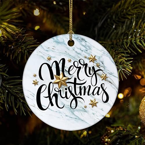 Two-Side Printed Merry Christmas Marble Ceramic Christmas Ornament Novelty for Family Friends Kids Marble Printed Christmas Keepsake Pendants Two-Side Printed Merry Christmas Marble Ceramic Christmas Ornament Novelty for Family Friends Kids Marble Printed Christmas Keepsake Pendants