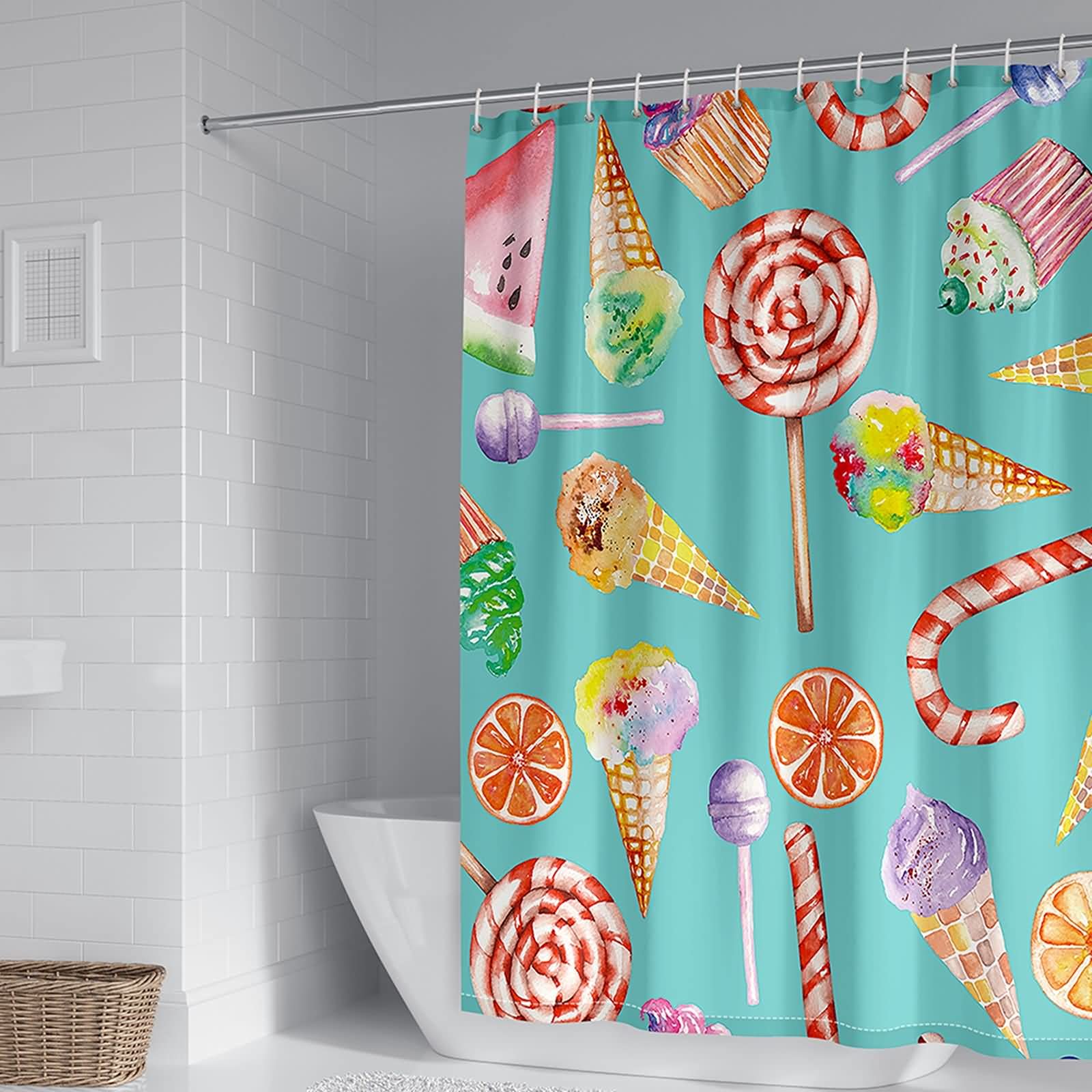 Rideau de douche 180x200cm polyester multicolore motif crème glacée
