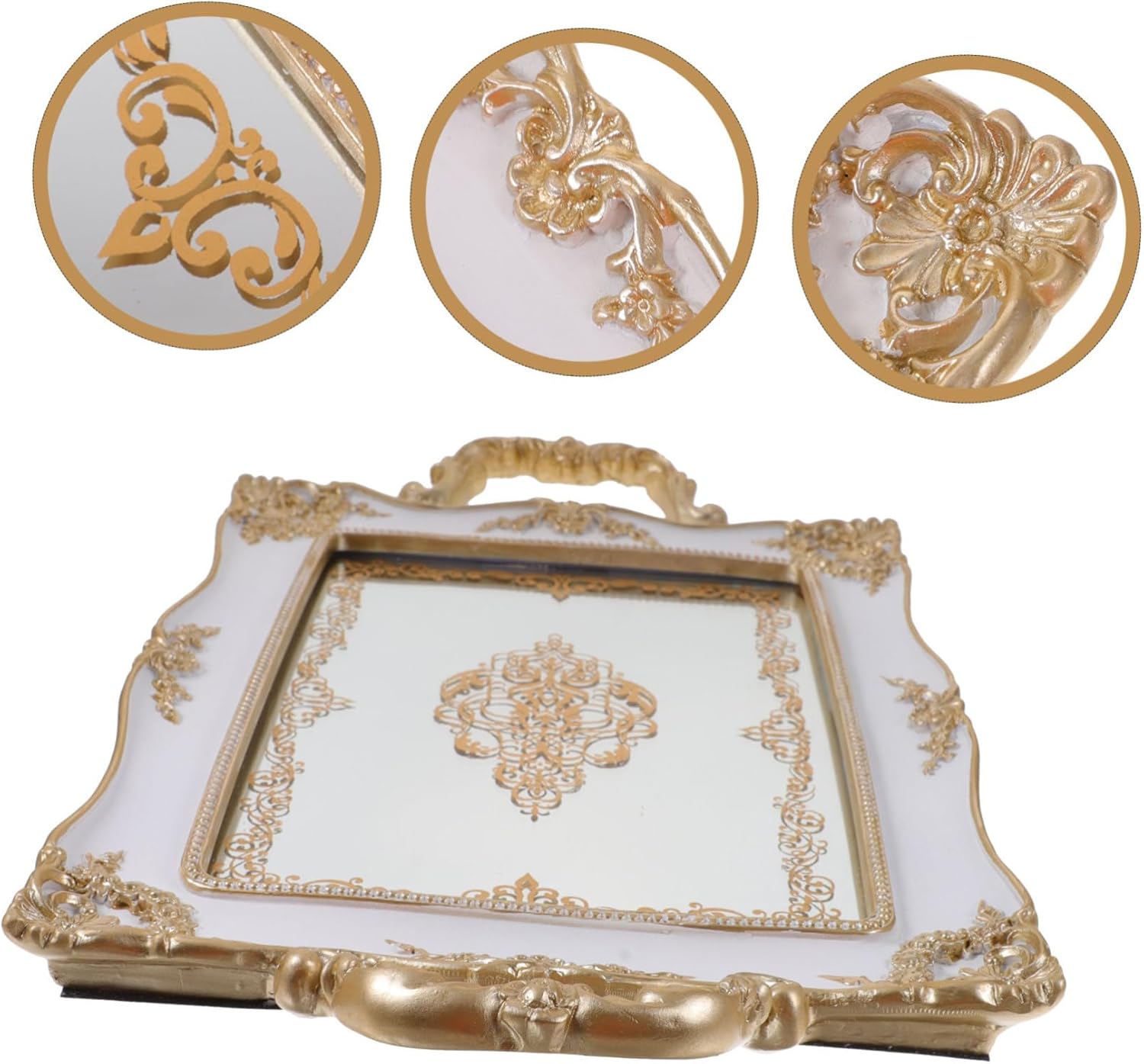 BESPORTBLE Nordic Style Vintage Mirror Jewelry Tray Elegant Decorative Trinket Dish for Home Jewelry Display Plate for Vanity Nightstand and Special Occasions