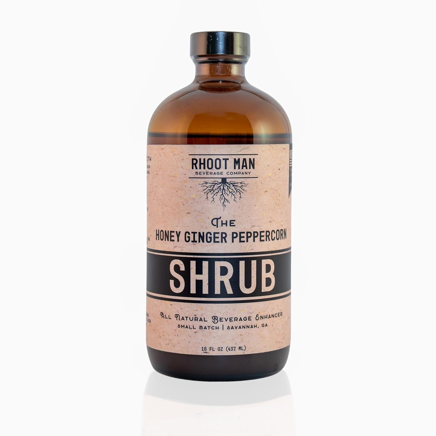 Rhoot Man Shrub Vinegar Beverage Syrup, Cocktail/Mocktail Enhancer, All Natural, Small Batch, Non-Alcoholic, Made in Savannah, Georgia, 16 fl oz (Honey Ginger Peppercorn)