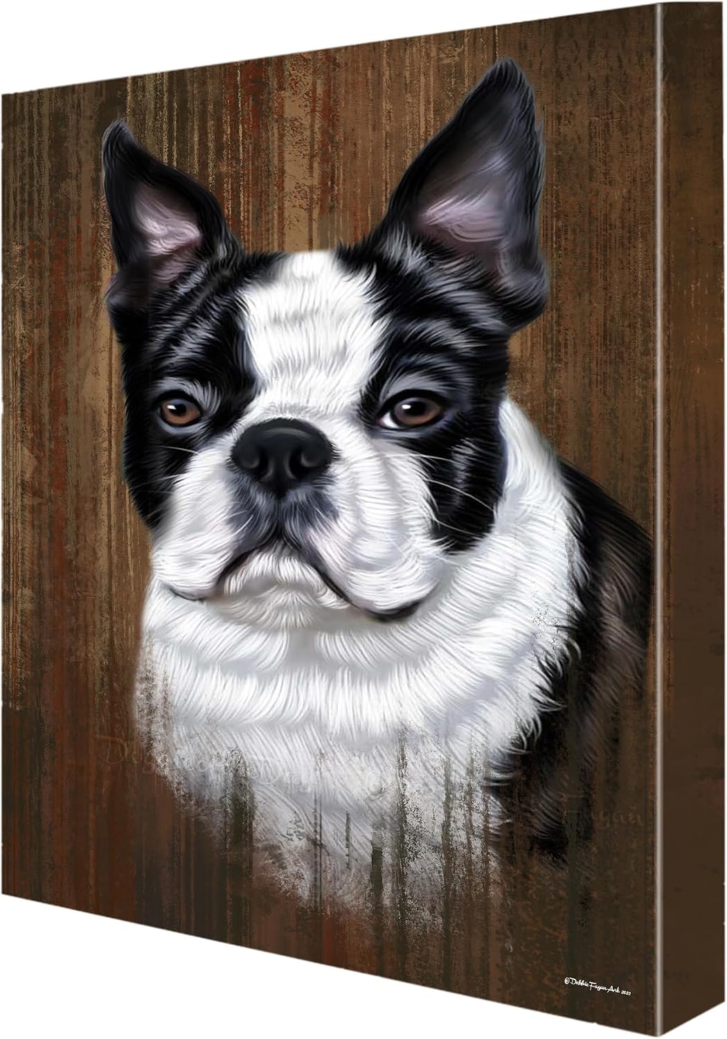 Rustic with Boston Terrier Dogs Canvas Wall Art - Premium Quality Ready to Hang Room Decor - White Floating Framed 16" x 24"