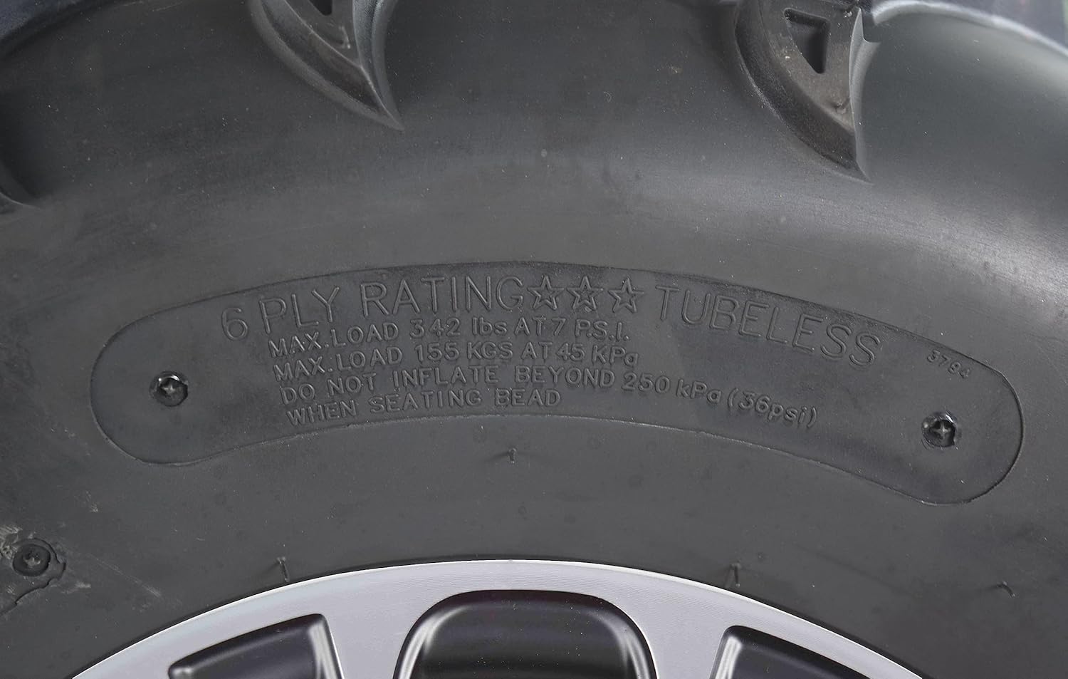 MASSFX 25x8-12 ATV Front Tires 6 Ply & A238 Machined Black Wheel Kit 12x7 4/156 25x8x12 (Driver Side)