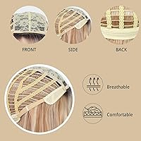 Vista 5 de Fencca Pelucas rubias degradadas con reflejos para mujer, peluca ondulada en capas con flequillo, sintética natural, resistente al calor