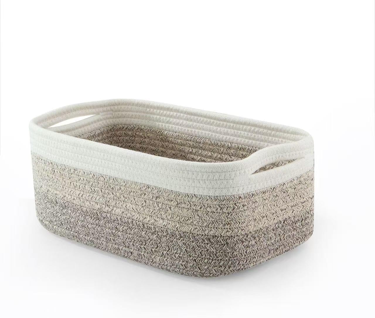PandaEar 3-Pack Woven Storage Baskets for Organizing | Cotton Rope Bins with Handles | Decorative Shelf, Closet & Toy Organizer Baskets | 13×8.7×5.1in