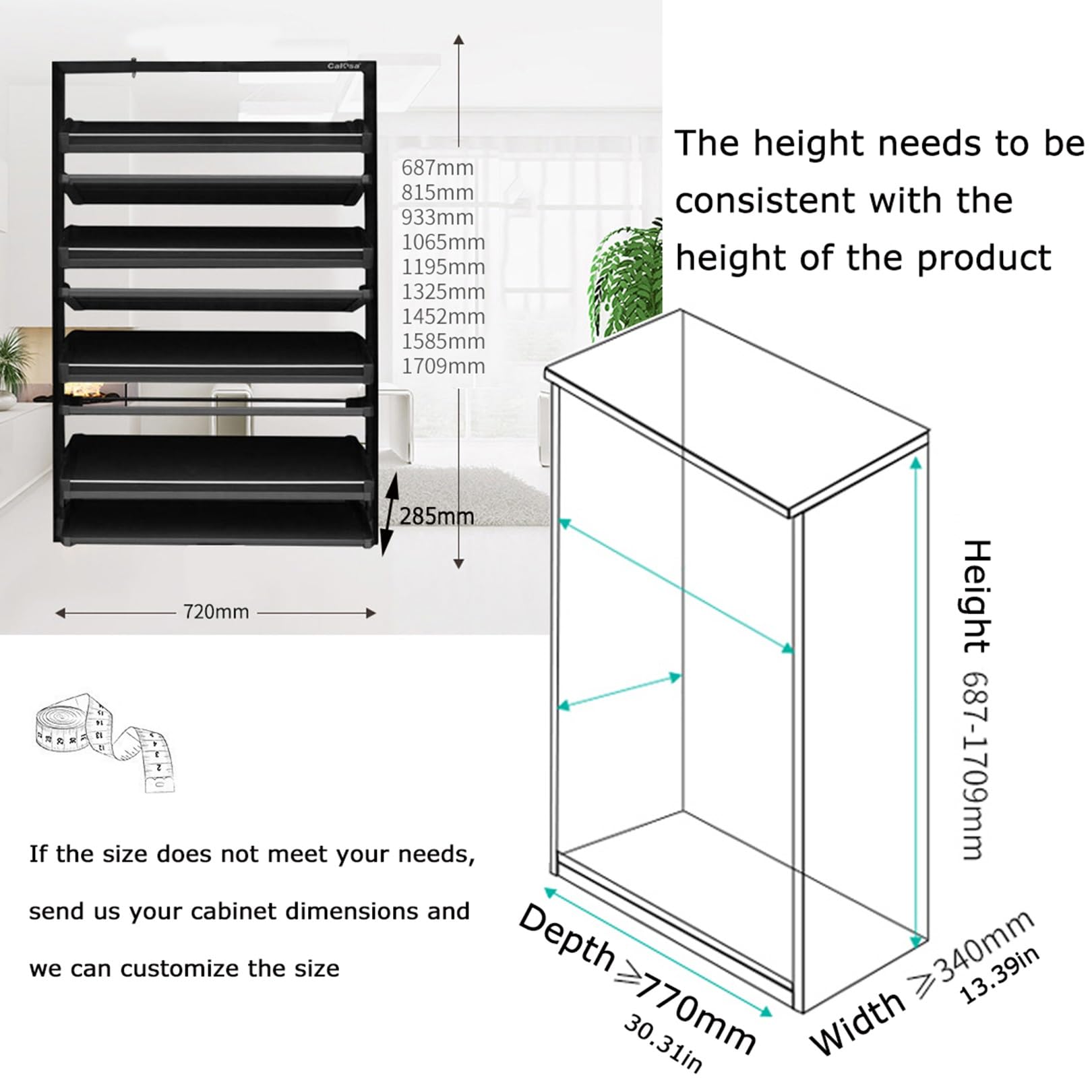 Étagère à chaussures – 4 niveaux de rangement empilable en métal pour placard et chambre à coucher, étagère verticale peu encombrante avec design extractible