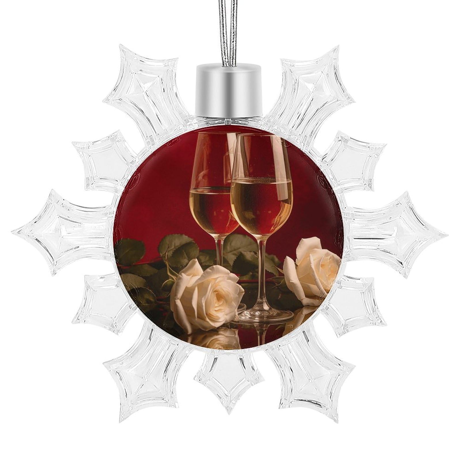 Wine and Roses Snowflake Ornaments Cute Snowflake Pendant Exquisite Christmas Tree Ornaments for Christmas Weddings New Year Birthday Holiday Celebration