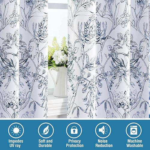 Miniatura 7 de H.VERSAILTEX Cortinas 100% de opacidad para sala de estar, cortinas opacas florales de camelia de 63 pulgadas de largo, cortinas de tratamiento de