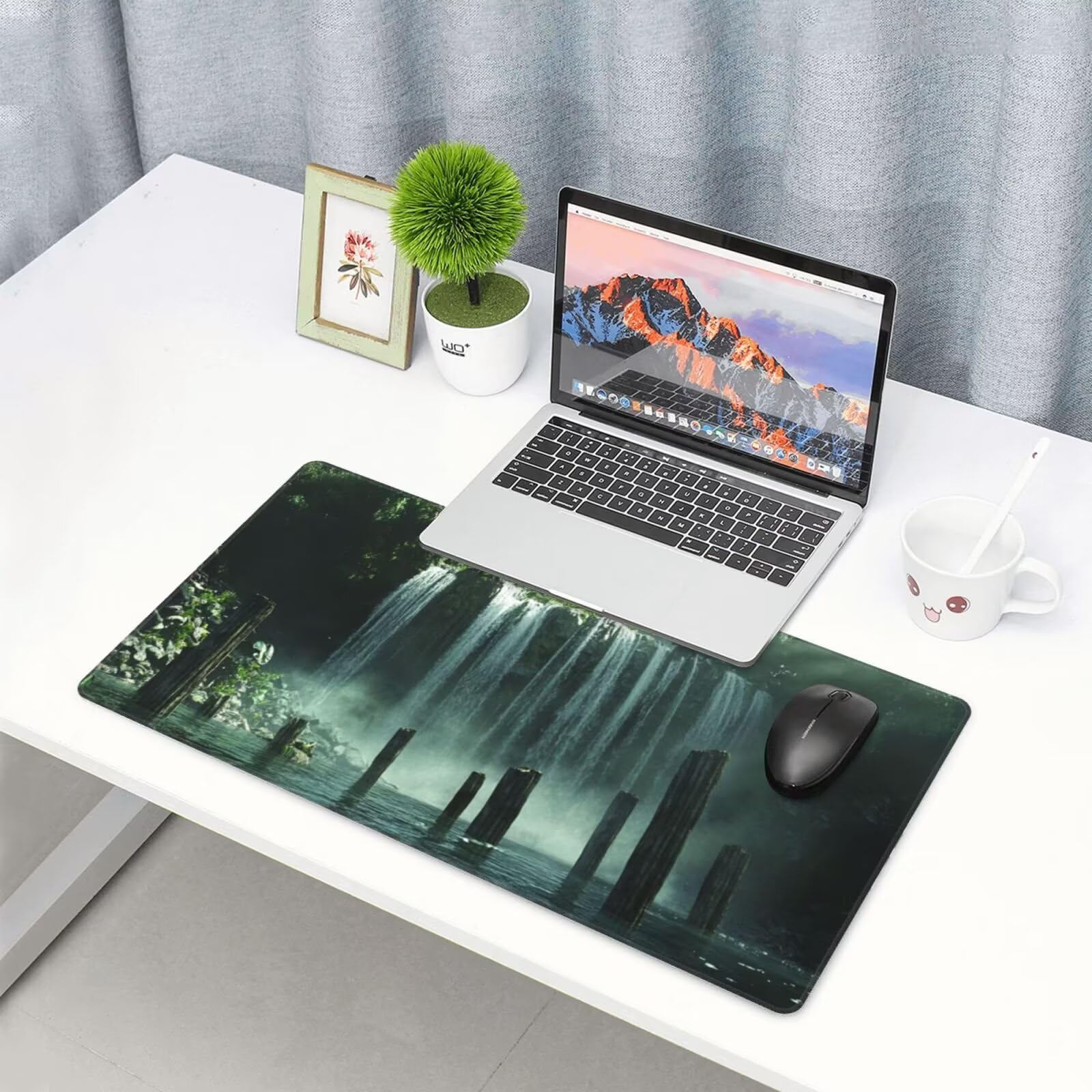 Zielona podkładka pod mysz XXL Kaskadowa mata na biurko 1600 x 800 x 3 mm zmywalna podkładka do gier na laptopa, z antypoślizgową gumową podstawą do gier, PC, pracowników biurowych Y269