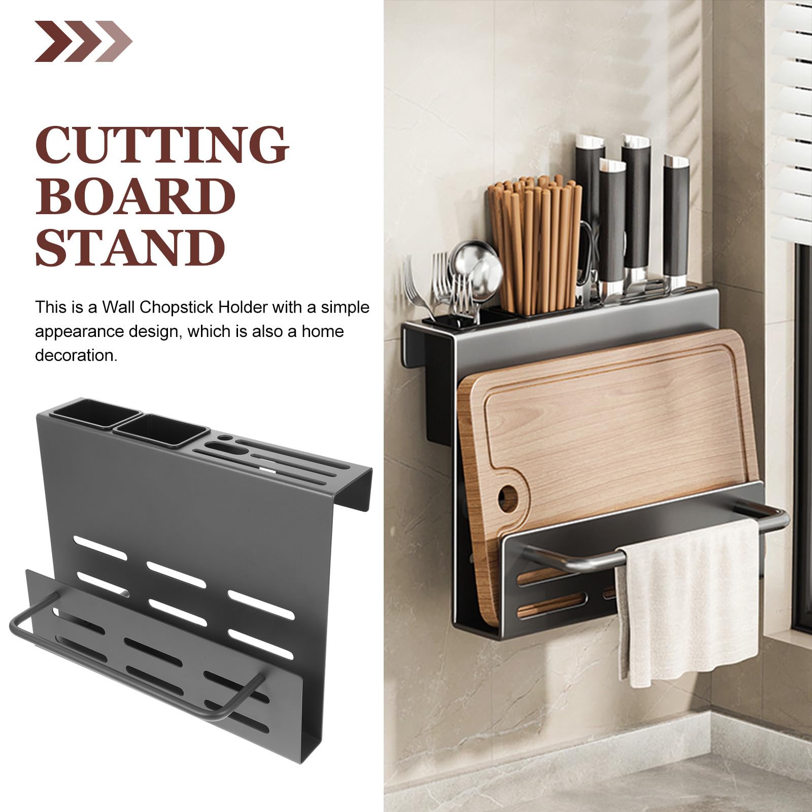 ULTECHNOVO Porte-ustensiles Mural en Abs et Acier Inoxydable pour Rangement Multifonction Support Planche à Découper et Porte-baguettes, la Cuisine Moderne