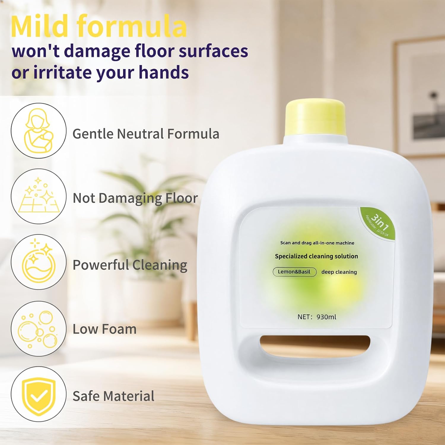 Floor Cleaning Solution Compatible with NARWAL Robot Vacuum And Mop Cleaner(Model Freo | Freo X Ultra), Lemon Basil Scent Deep Cleaner, Streak & Residue Free Multi Hard Floor Liquid(1 bottle)