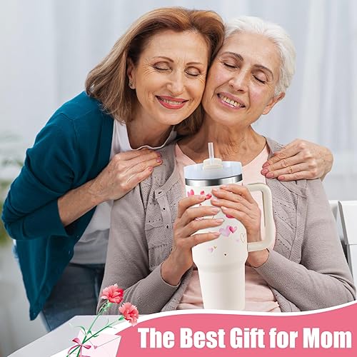 Miniatura 4 de Herseme Vaso de 40 onzas con asa para el Día de la Madre, vaso de acero inoxidable para mamá con tapa con pajilla, paredes con doble aislamiento,