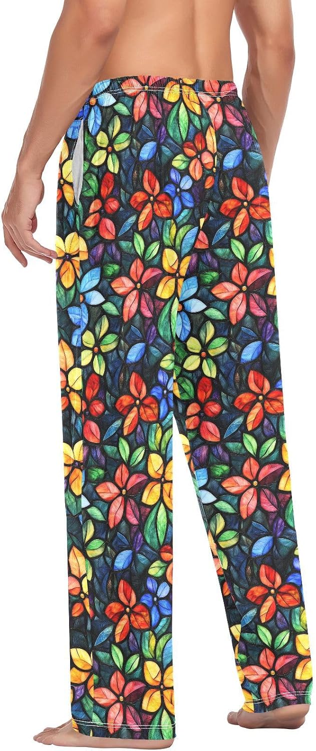 Color Oil Painting Sense Flowers Mens Pajamas Bottoms Pyjama Bottoms Men with pockets for Adult Drawstring Medium