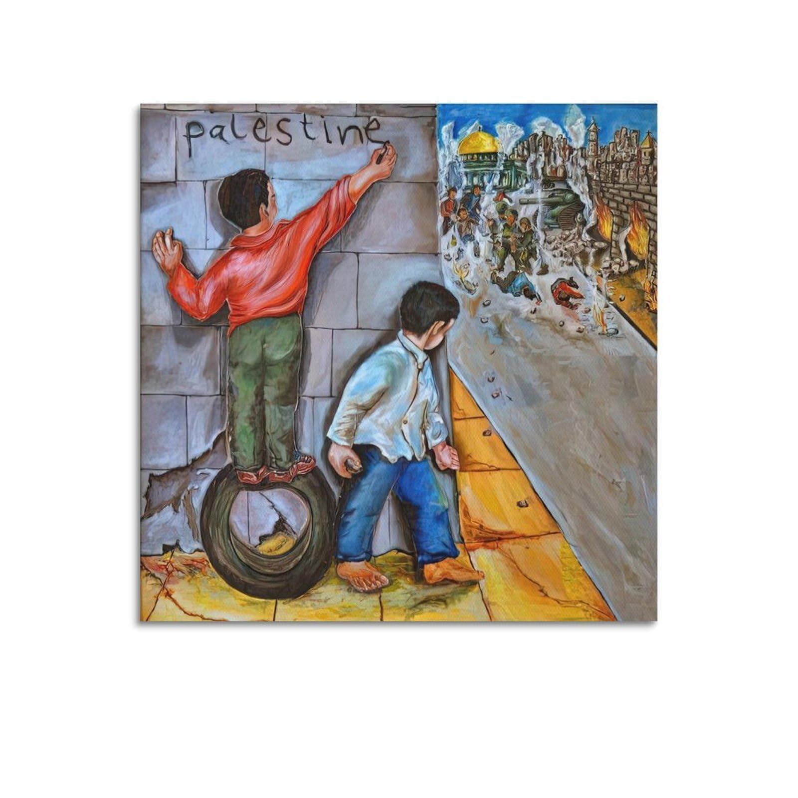 XKUGA Free Palestine War Gaza Ruins Children Anti War Poster Modern Decorative Canvas Prints - Ideal Wall Art for Family, Man Cave, Game Room, Boys & Girls Bedroom 28x28inch(70x70cm)