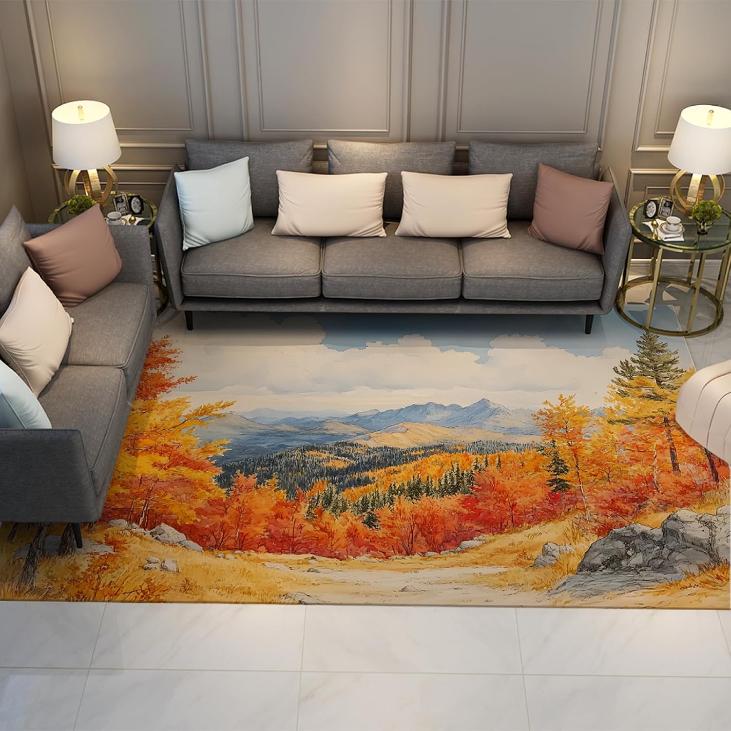 Autumn Forest Kitchen Mats for Floor Country Nature Scenery Fall Red Maple Tree Leaves Nonslip Rugs for Home Office Decor 6'x9'