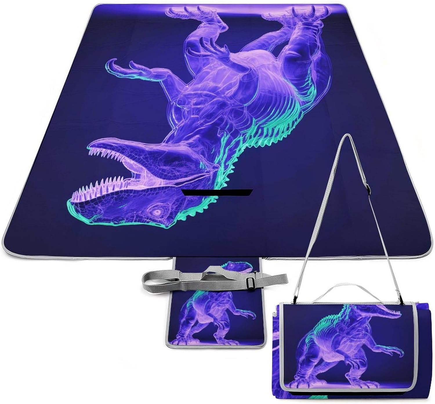 Outdoor Picnic Blanket Extra Large Beach Blanket Waterproof Picnic Mat Green Dinosaur Style Camping Blanket Portable with Carry Strap Park Blanket for Grass Camping Park