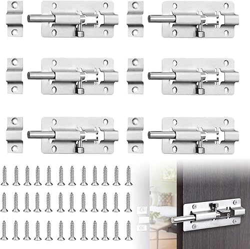 Aiyraa Juego de 6 cerrojos para puerta de acero inoxidable, cerrojo corredizo, c