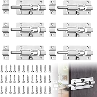 6 Stück Edelstahl Türriegel, Robustes Schiebeschloss mit Bolzenriegel, 2 Inch Sicherheitstürriegel aus Edelstahl mit 36 Schrauben, für Türen, Schiebetore, Badezimmer & Schuppen (Silber)