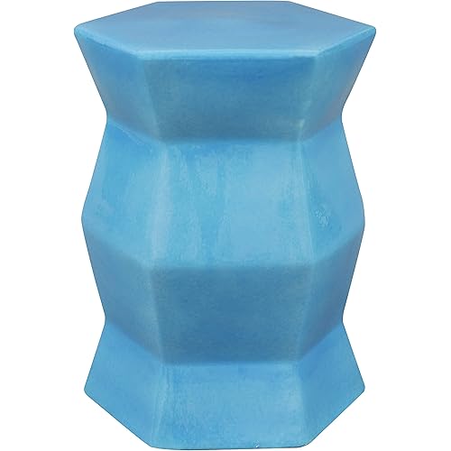 Sunnydaze Moderno Geometric Ceramic Decorative Garden Stool - Modern Indoor/Outdoor Glazed Hexagon Drum Side Table - Multipurpose Accent Piece - Moonstone - 17.25"