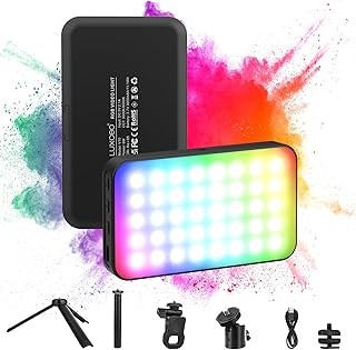 مصباح كاميرا محمول بإضاءة ليد RGB للفيديو والبث المباشر بنطاق ألوان كامل 0-360، مؤشر CRI 95+، نطاق حرارة لونية 3000K/6000K، بطارية قابلة للشحن 3000mAh للتصوير ومدونات ومؤتمرات الفيديو من ليشيو