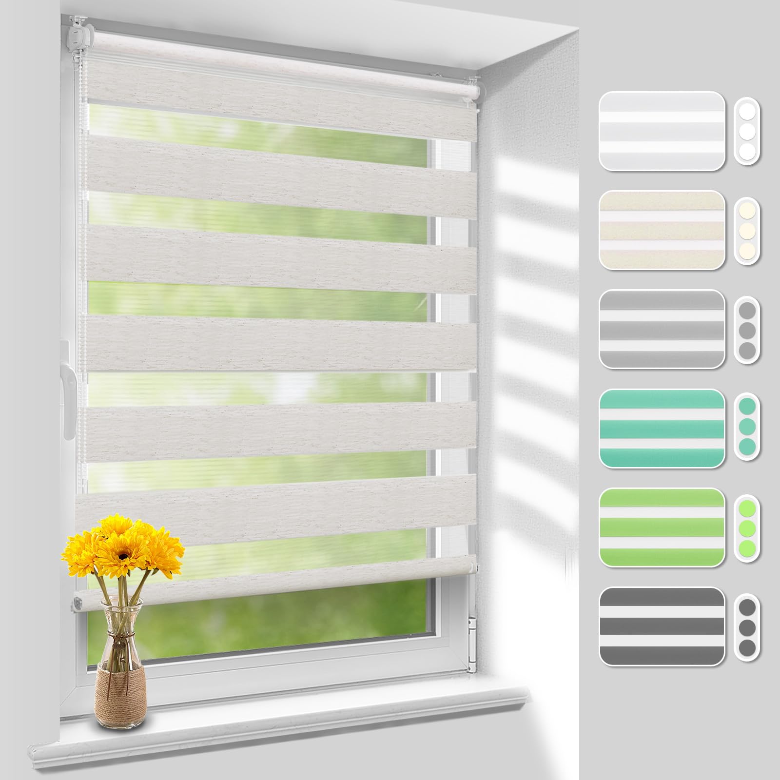 Homland Doppelrollo Klemmfix ohne Bohren B110 x H230 cm(Stoffbreite 105cm) Leinen, Duo Rollo, Rollo Klemmrollos lichtdurchlässig & verdunkelnd, Verstellbar Fensterrollo Sonnenschutz