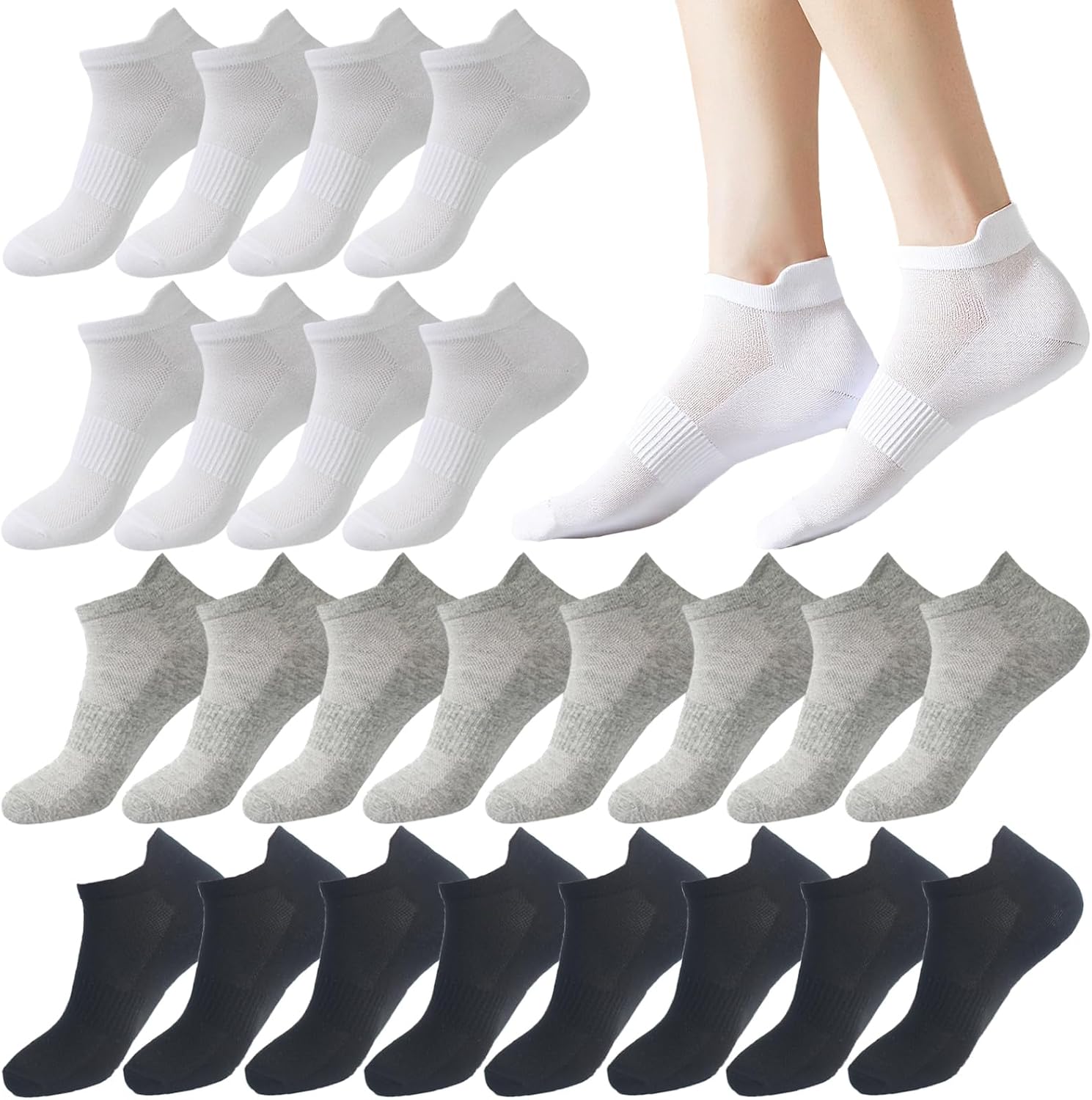 12-20 Pairs Athletic Ankle Socks for Women Breathable Low Cut Running Cushioned Moisture Wicking for Sport Traveling