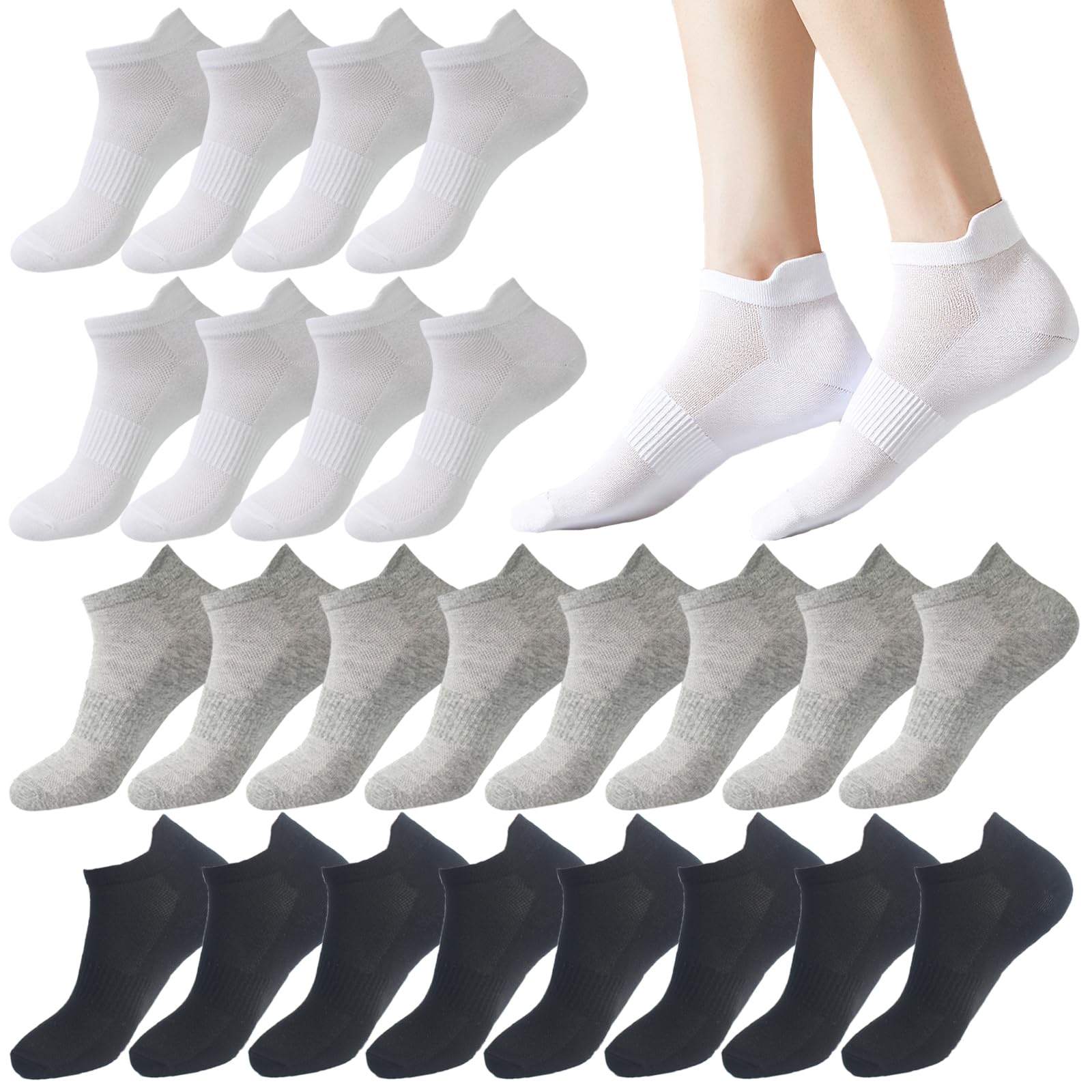 12-20 Pairs Athletic Ankle Socks for Women Breathable Low Cut Running Socks Cushioned Moisture Wicking for Sport Traveling