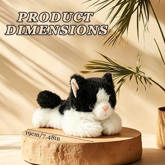 Novastream 18cm Cat Plush, Black and White Cat Soft Toy, Stuffed Animal Cat Plshie, Kawaii Plush Toy for Cuddling, Black Cat Teddy for Home Decoration and Stress Reliefu