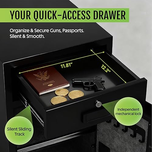 Miniatura 3 de Caja de seguridad de 5.1 pies cúbicos con cajón, bolsa impermeable ignífuga, 3 métodos de desbloqueo, alerta de vibración y modo silencioso, caja de