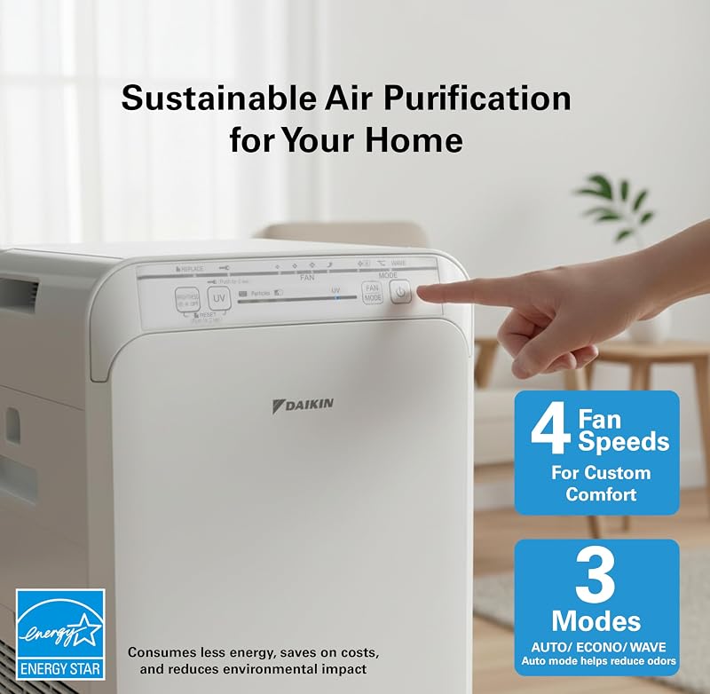 Daikin MCB50YSAU Room Air Purifier for Home, HEPA, Activated Carbon, Pre-Filter and UVC LED Light, Zero Ozone Product, CARB Certified, 10.5 x 10.5 x 19.5 in image 4