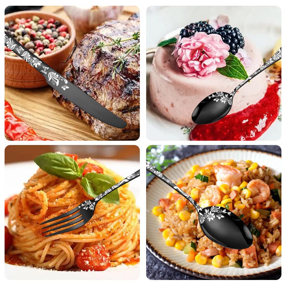 Juego de cubiertos, juego de cubiertos de acero inoxidable, plástico transparente, juego de cuchara, cuchillo y tenedor, juego de vajilla de cubiertos de cocina con estampado moderno galvanizado de 20