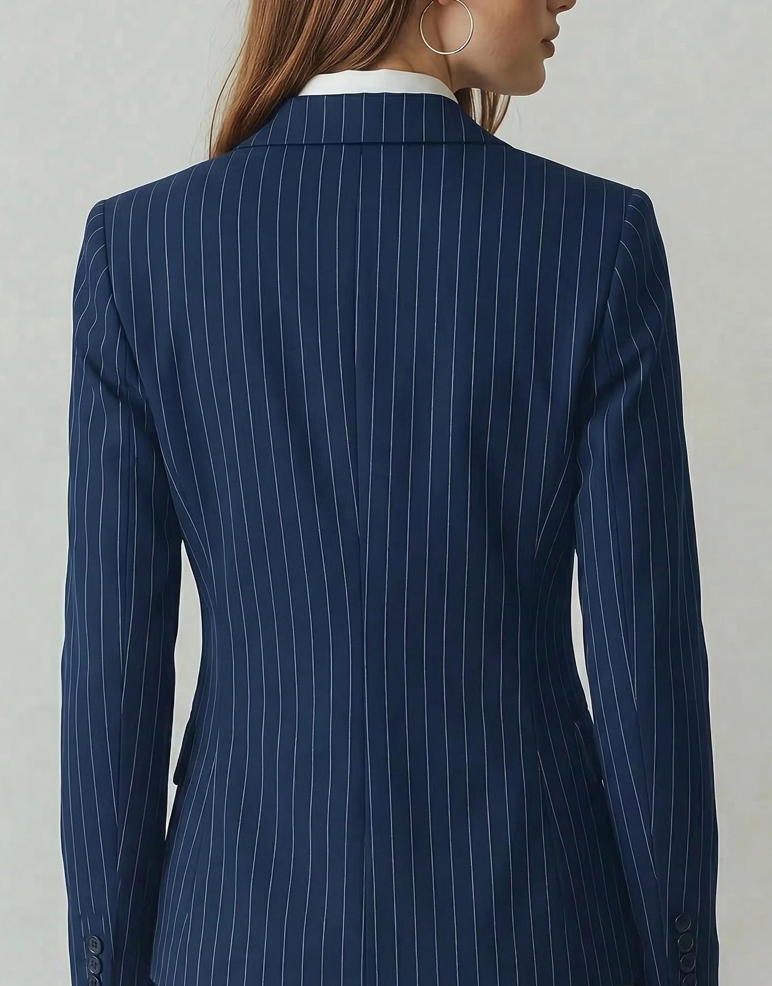 Damen Blazer Gestreifter Damenblazer Mit Fallendem Revers Einem Knopf Langen Ärmeln Taillierter Passform Nadelstreifen Blazer Mit Taschen Eleganter Business Blazer Für Damen