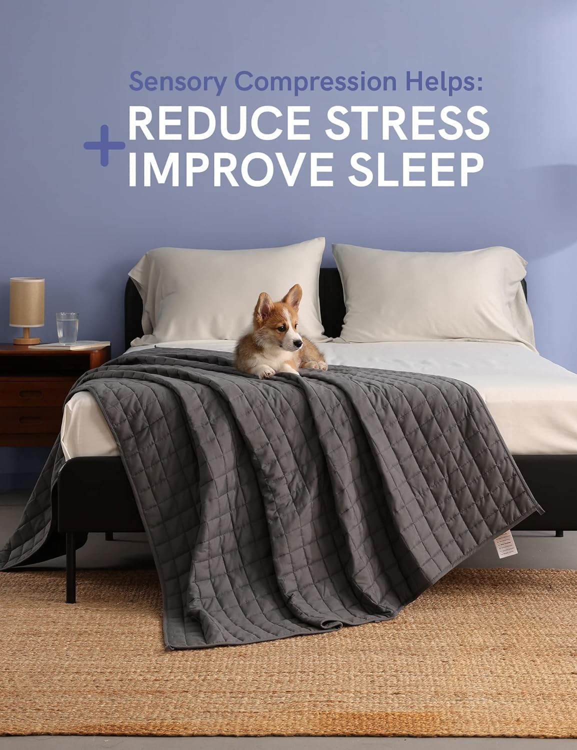 YnM Exclusive 10lb Weigthed Blanket with Cotton Duvet Cover Bundle,Ideal for Twin Bed(41x60 Inches, Dark Grey)