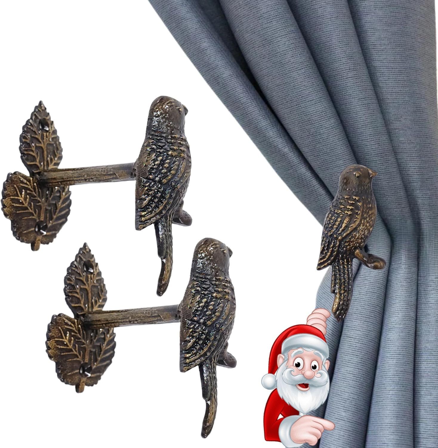 Rustic Metal Curtain Hold Backs Set of 2 – Decorative Bird Shape Drapery Holdbacks for Window Panels – Wall Mounted Tie Backs for Living Room, Bedroom & Office – Vintage Curtain Accessory